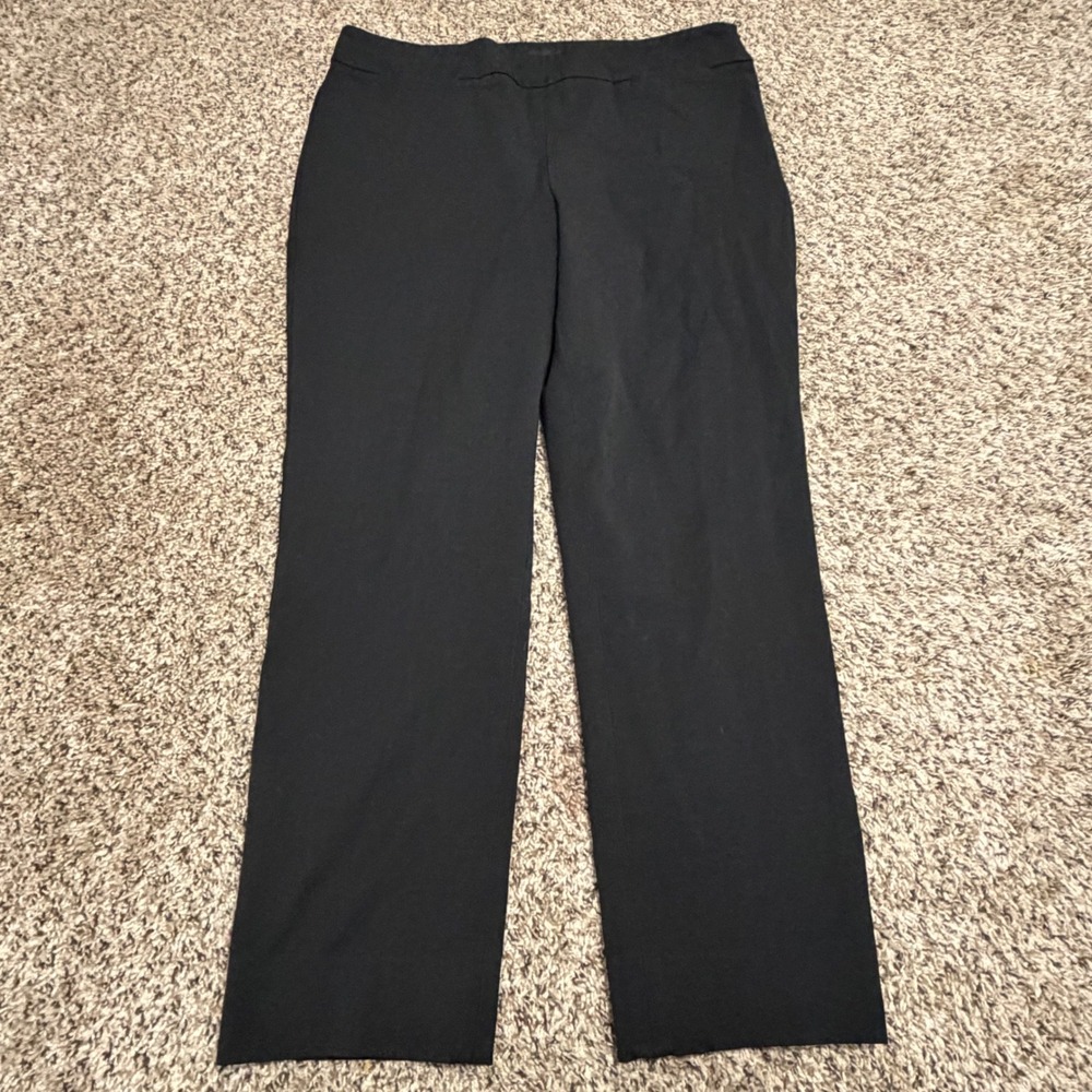 Talbots Refined Bi-Stretch Pants Black Straight Leg Side Zip Dress Slacks 14